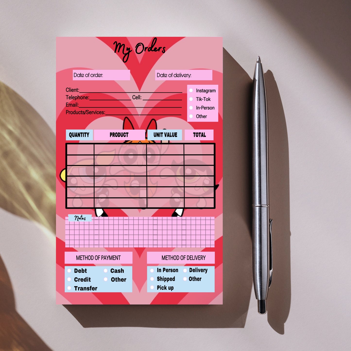 Power Puff Order Notepad