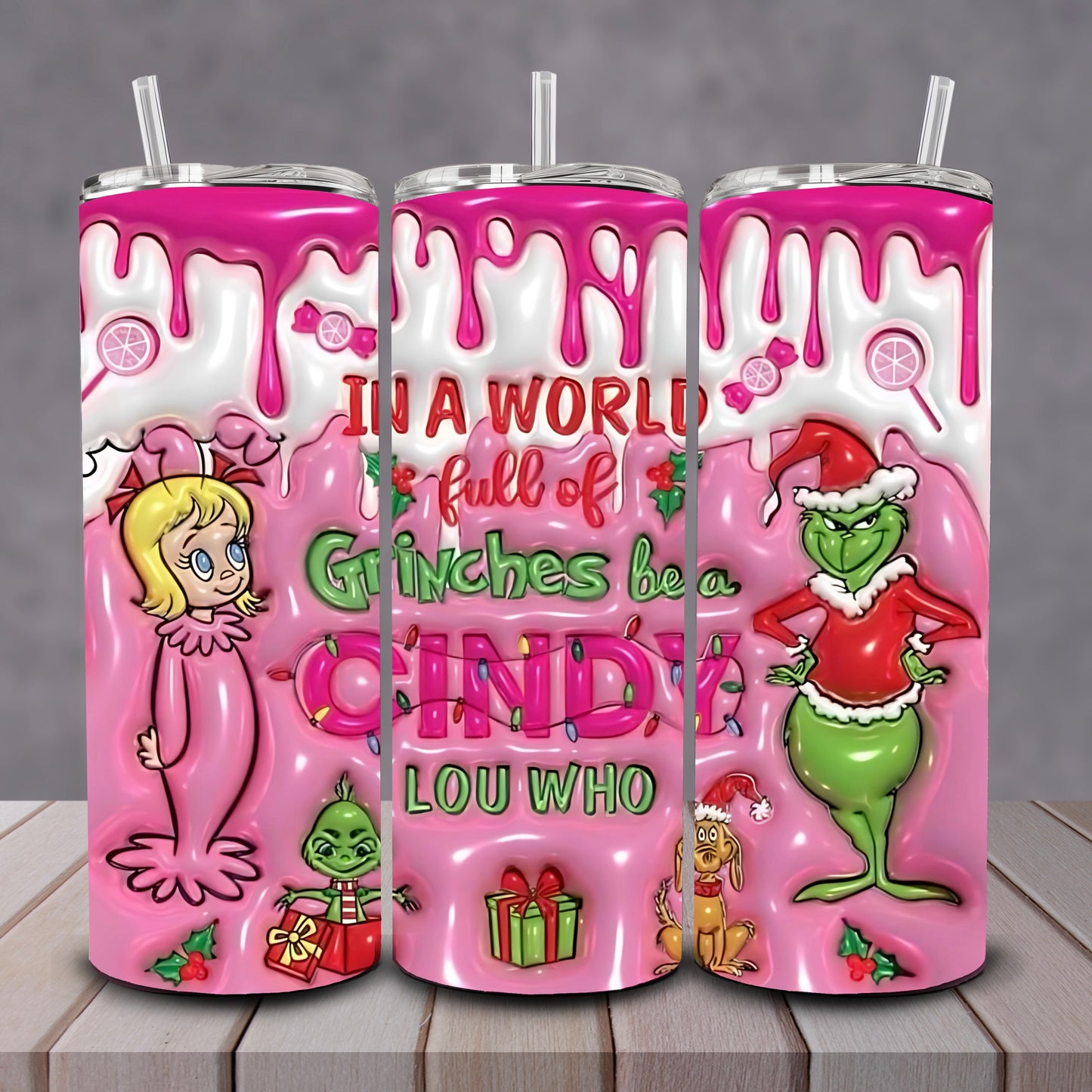 3D Pink Cindy Lou Who Tumbler