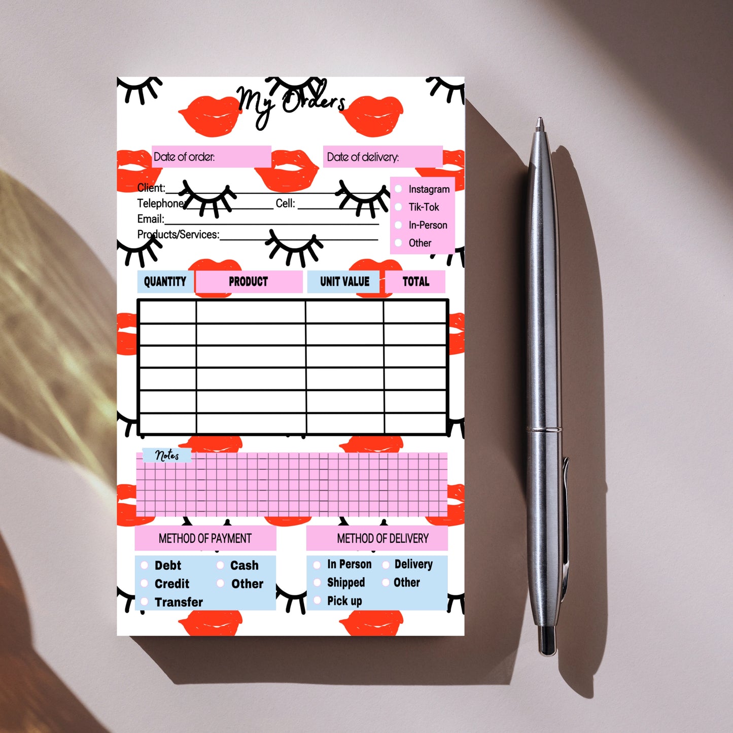 Lash Kiss Order Notepad