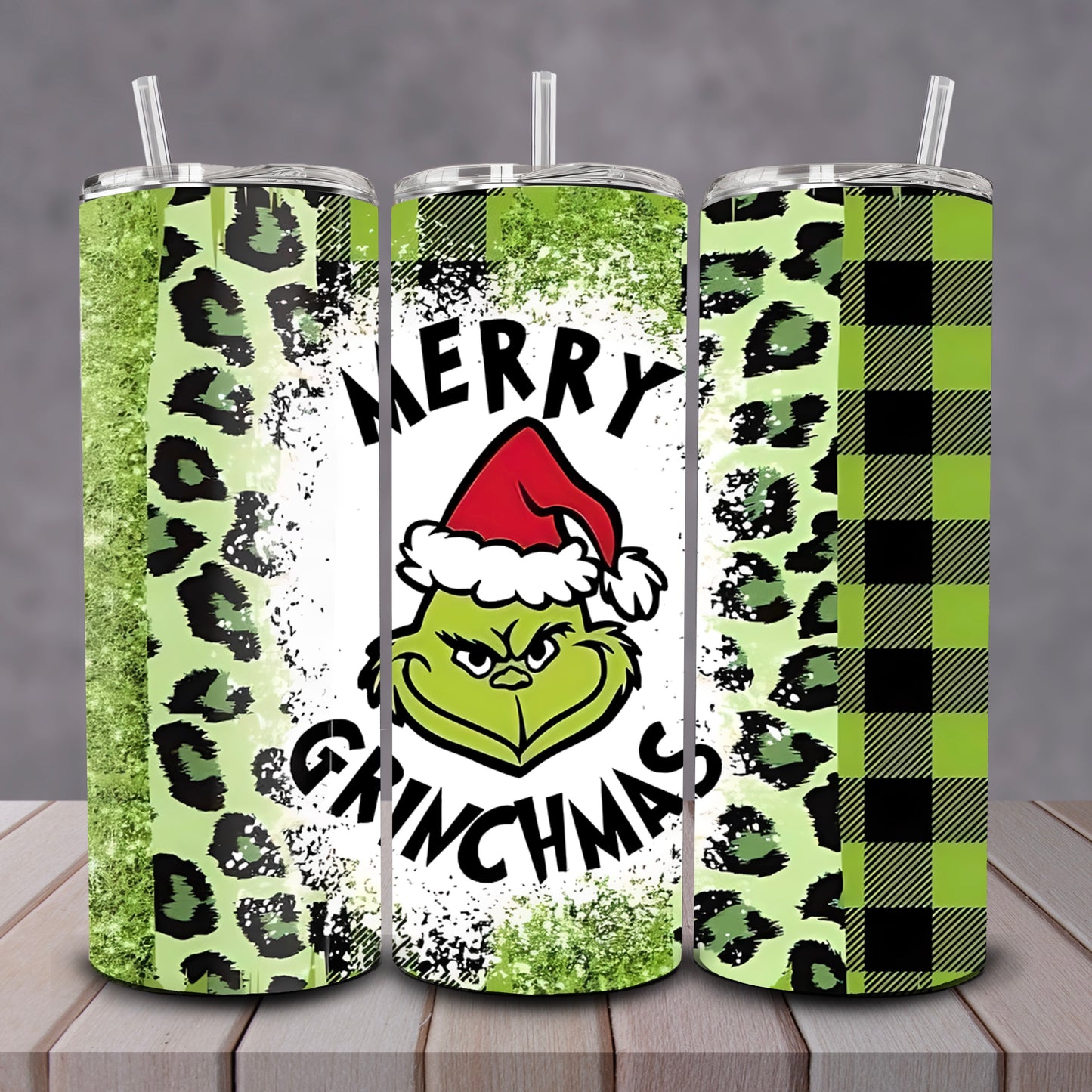 Green Plaid + Cheetah Grinch Tumbler