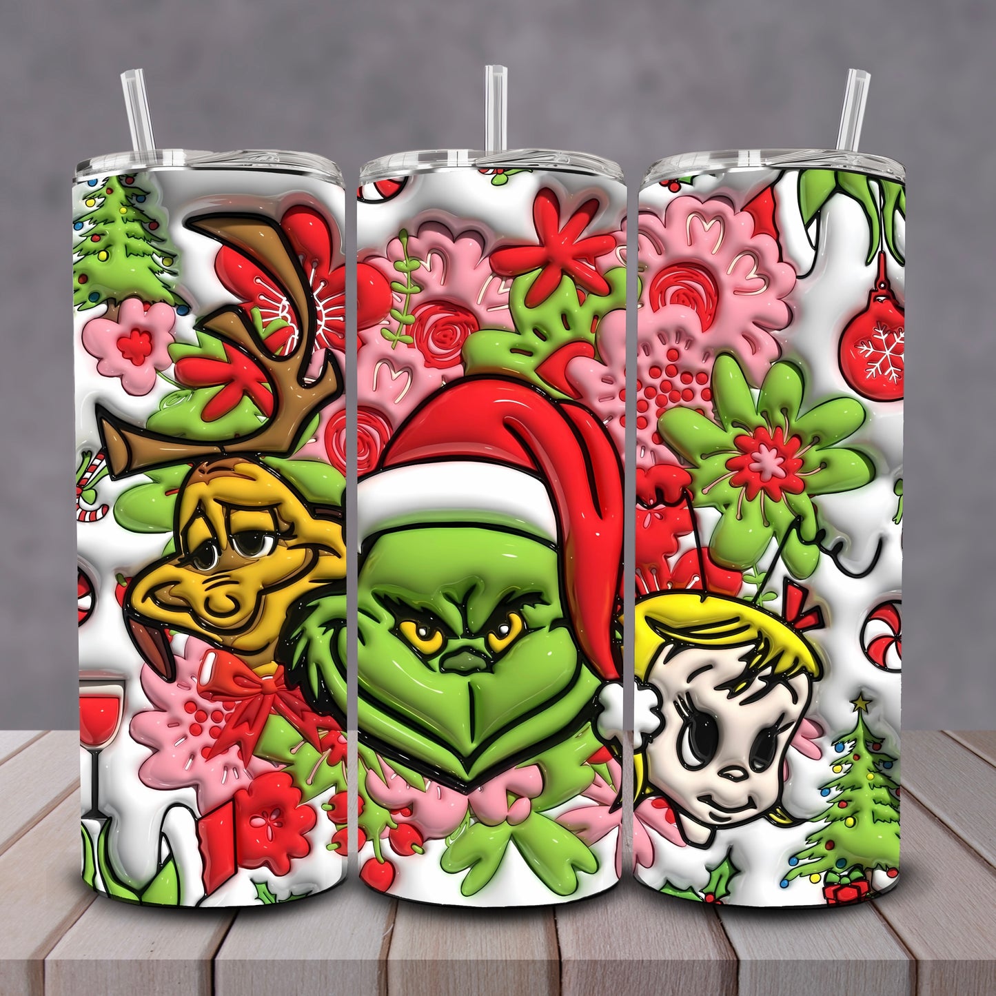 3D Flowery Grinch Tumbler