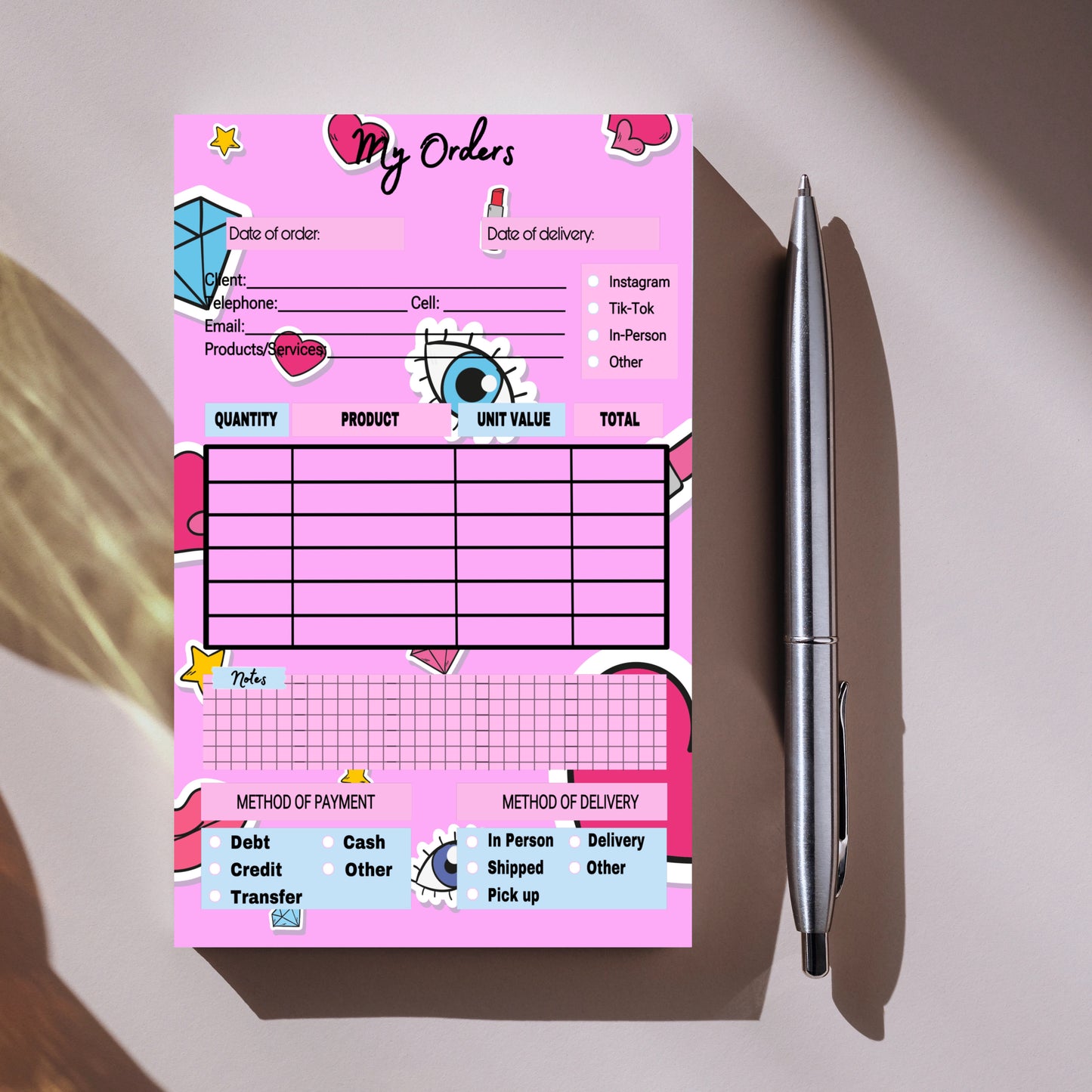Sticker Pink Order Notepad