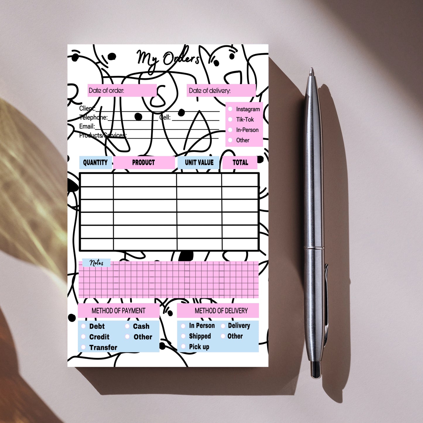 Outline Puppies Order Notepad