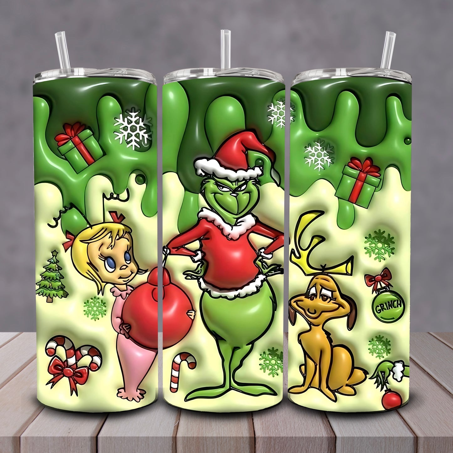 3D Grinch + Friends Green Tumbler