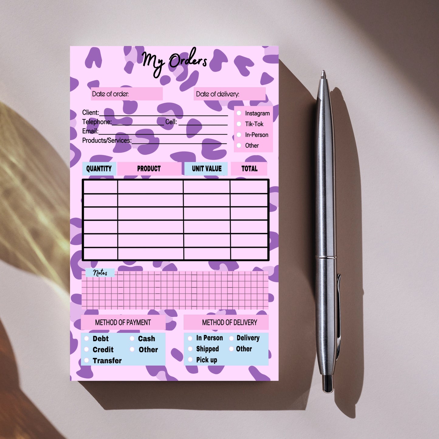 Purple Leopard Order Notepad