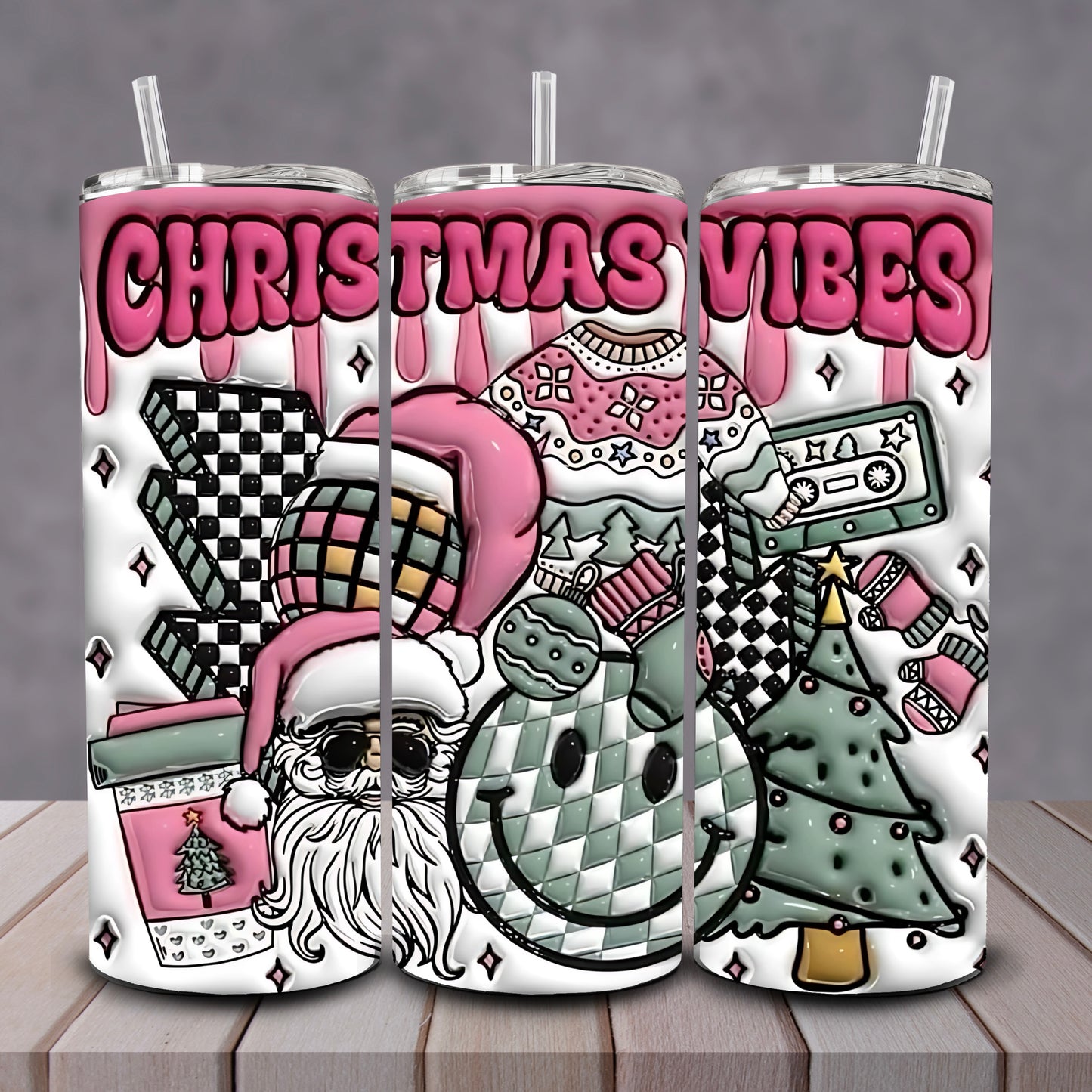 3D Retro Christmas Vibes Tumbler