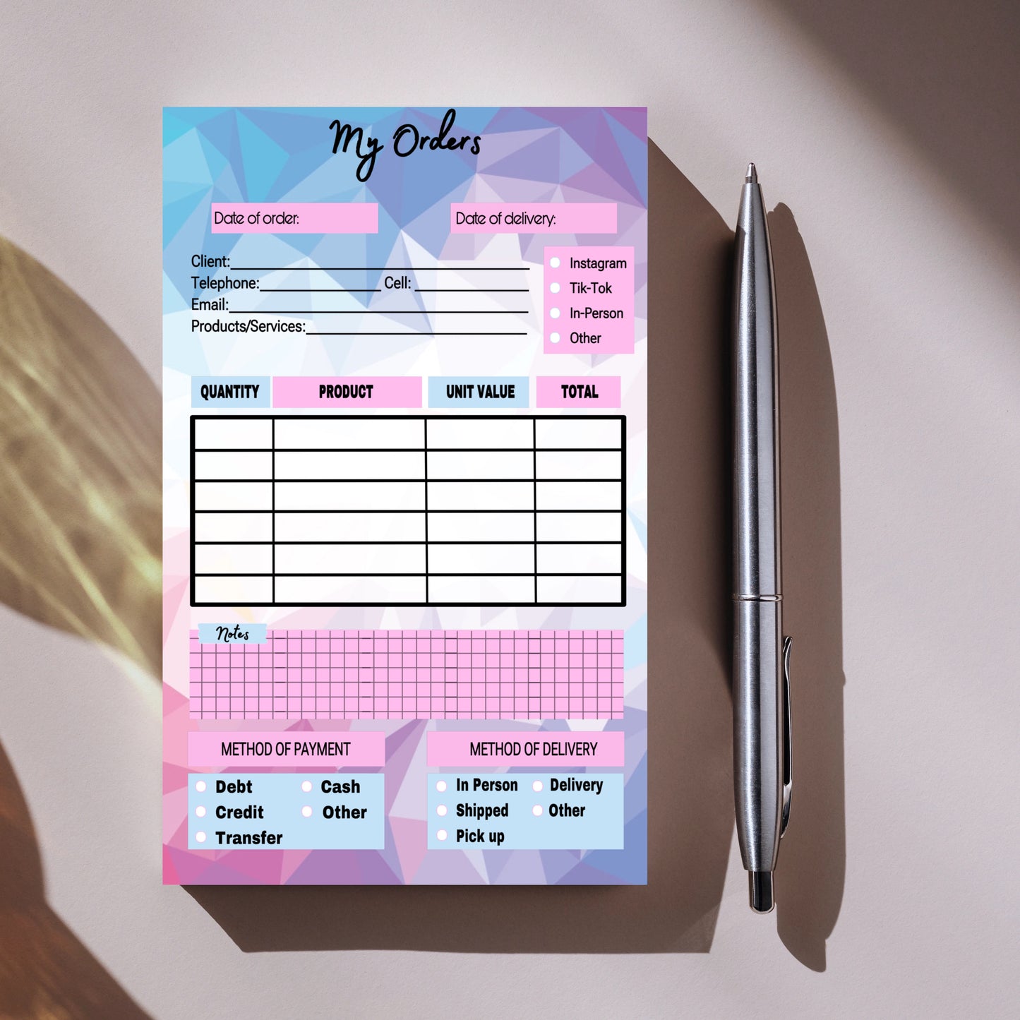 Abstract Order Notepad