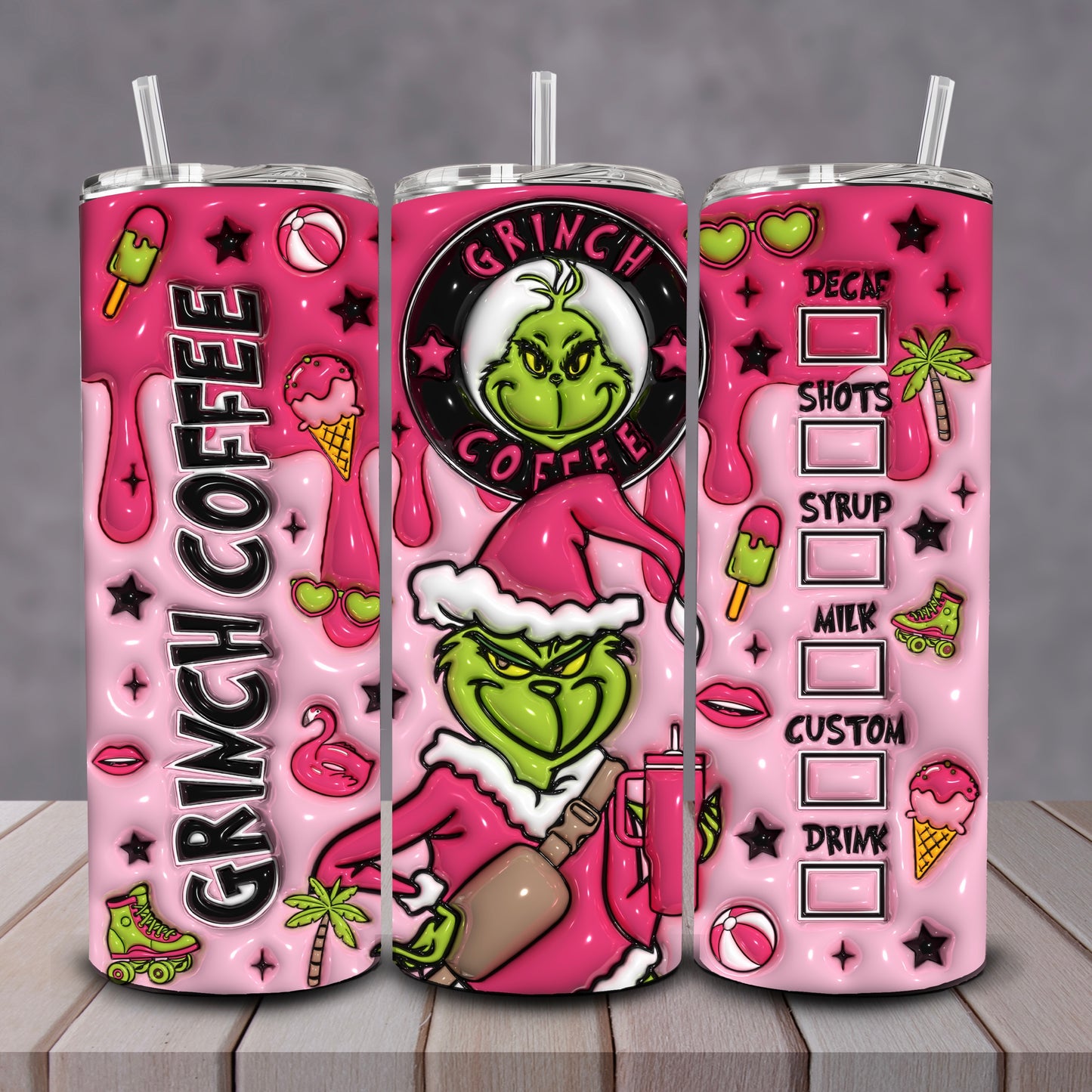 3D Aesthetic Grinch Coffee Tumbler