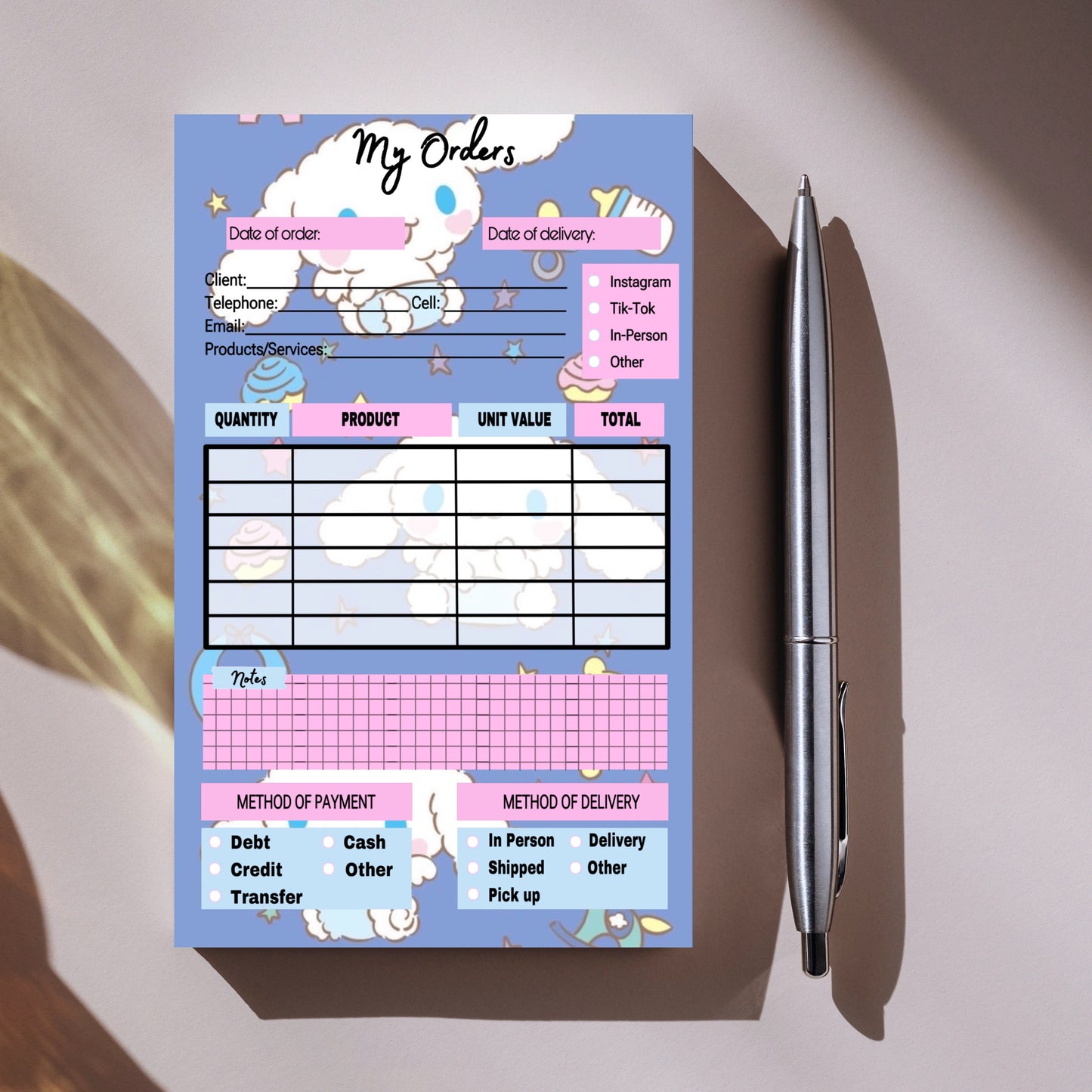 Cinnamoroll Order Notepad