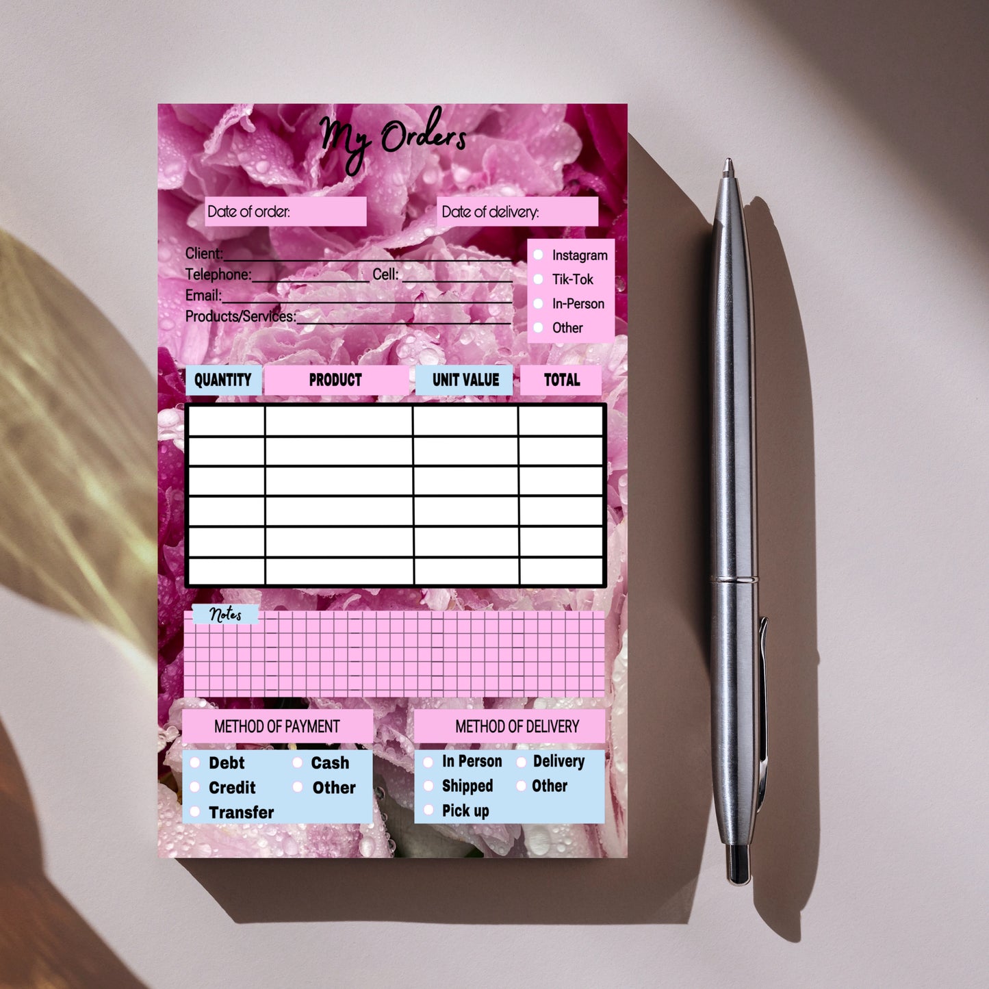 Drip Flowers Order Notepad