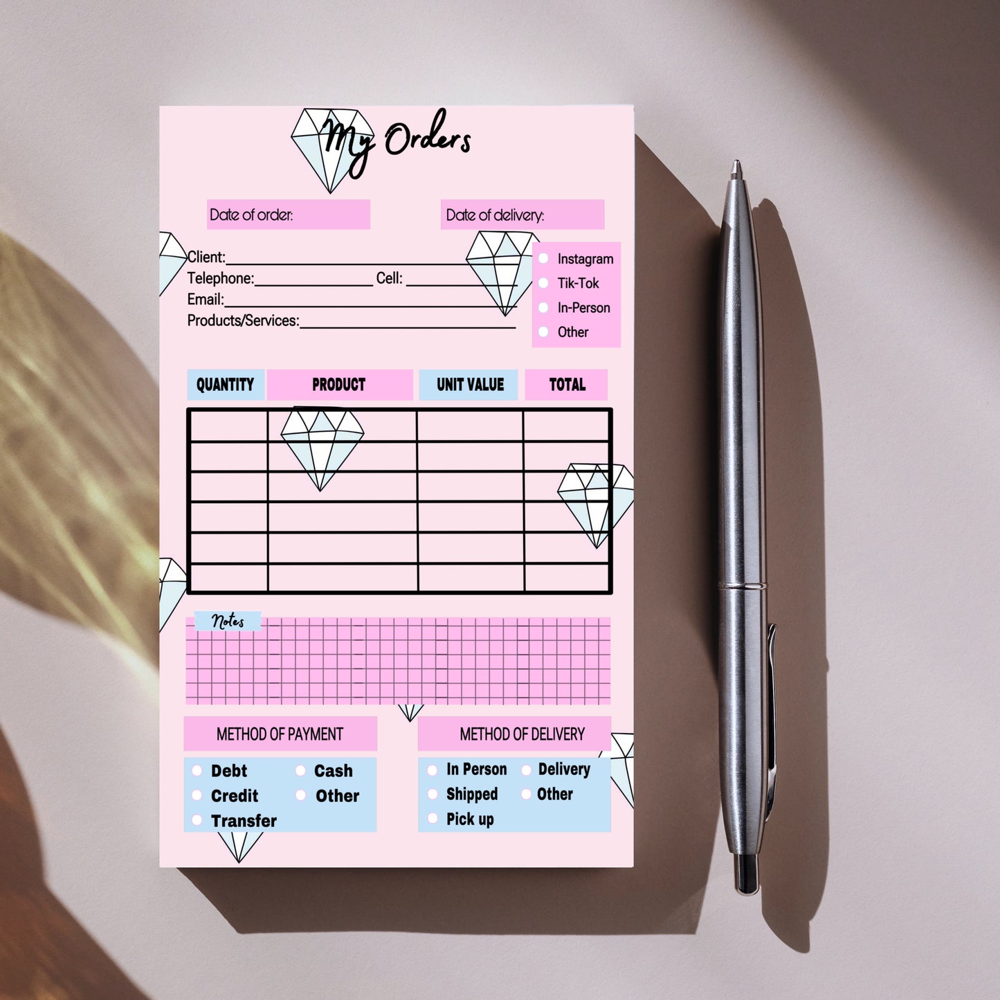 Diamond Order Notepad