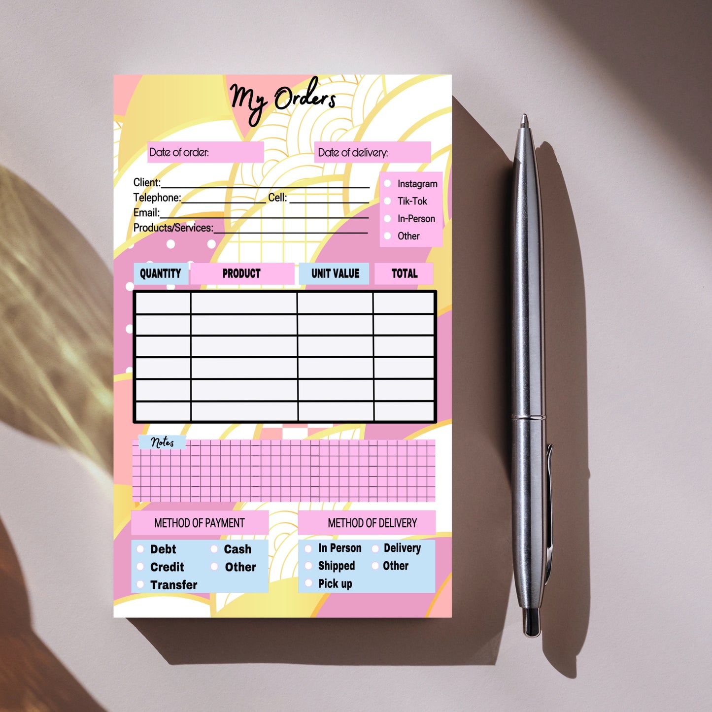 Spring Pattern Order Notepad