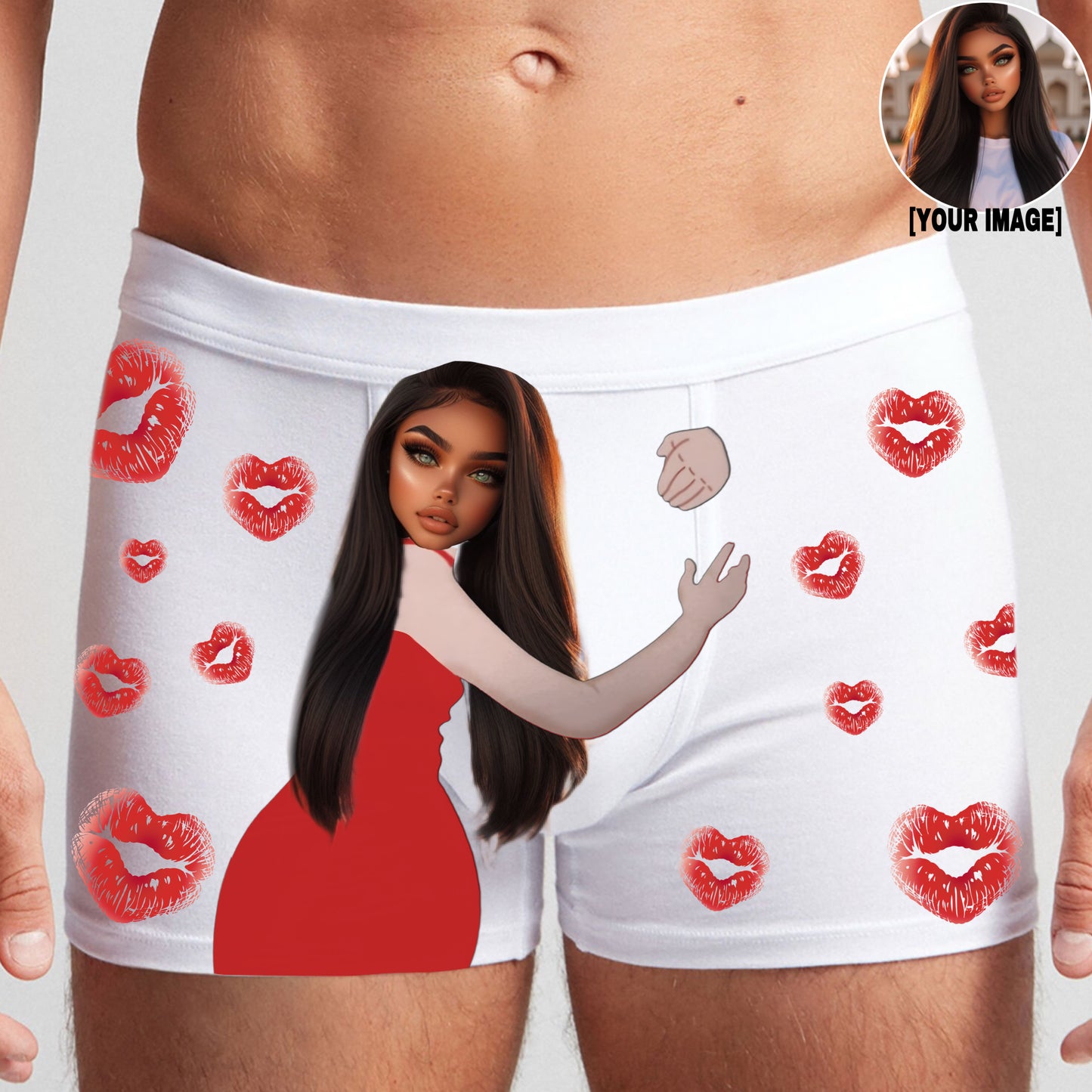 Face On Body Boxer Shorts Hearts Kiss