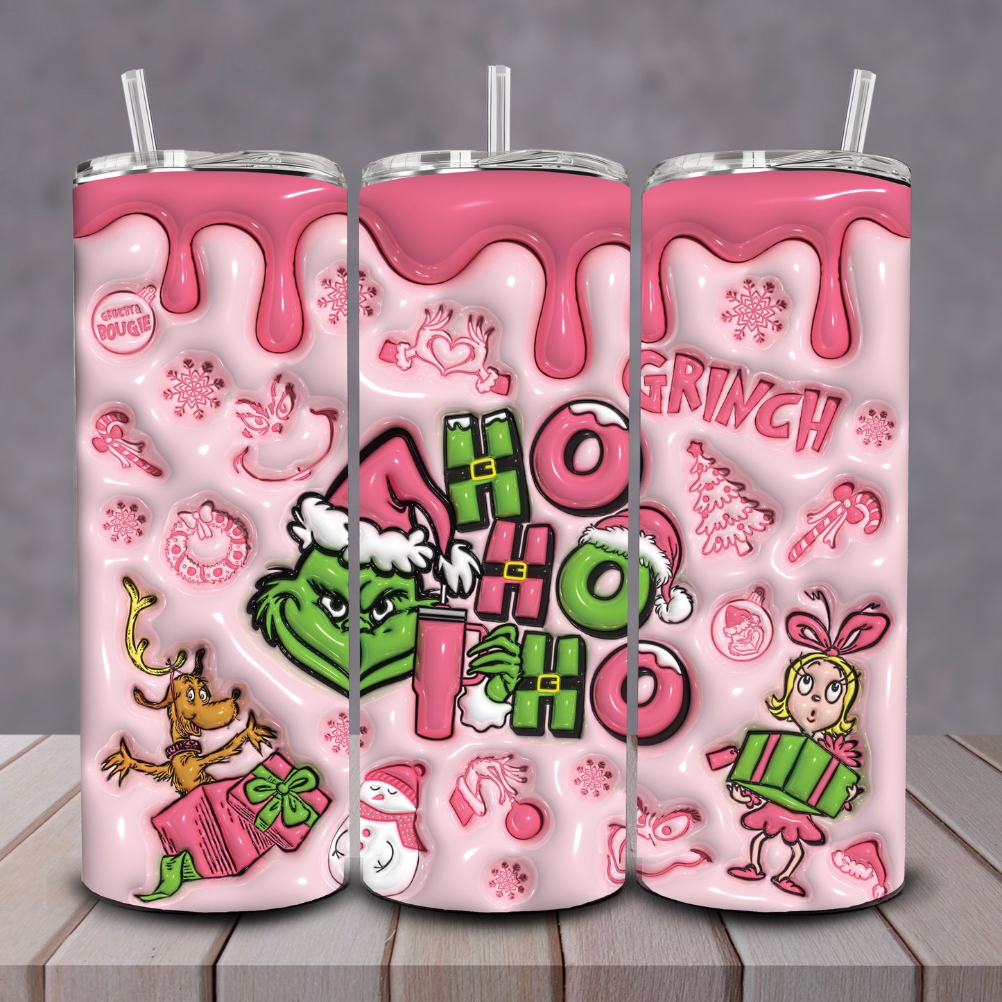 3D Pink HoHoHo Grinch Tumbler