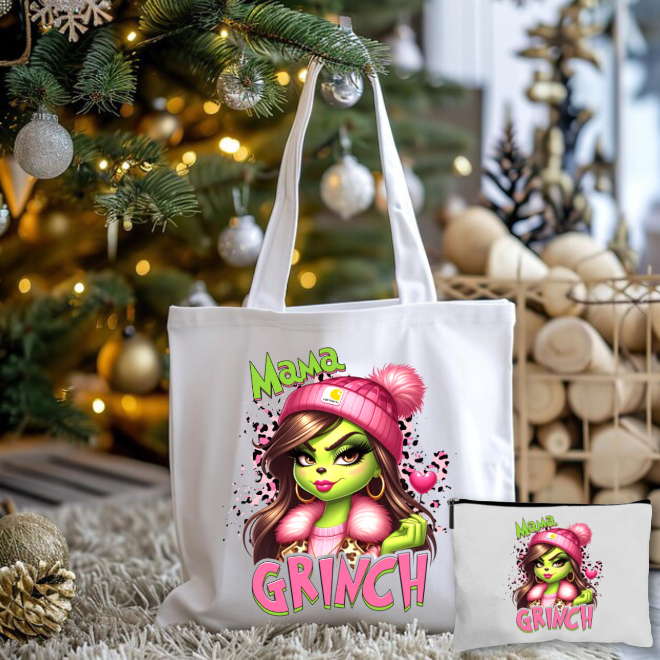 Mama Grinchy Tote Bag + Pouch