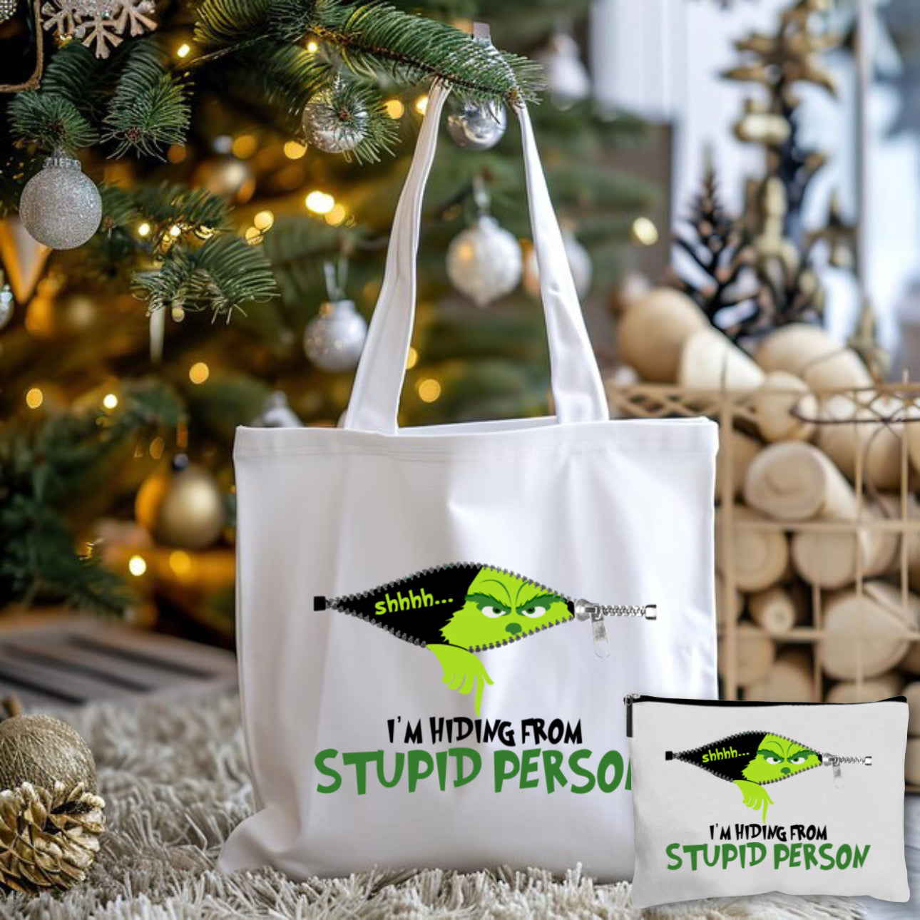 Hiding From Stupid Person Tote Bag + Pouch