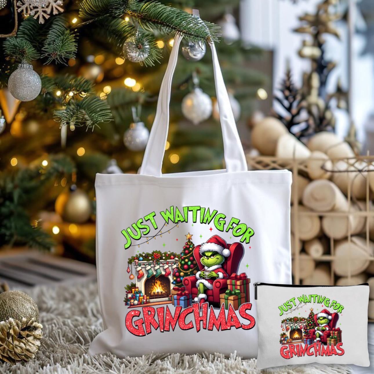 Waiting For Grinchmas Tote Bag + Pouch