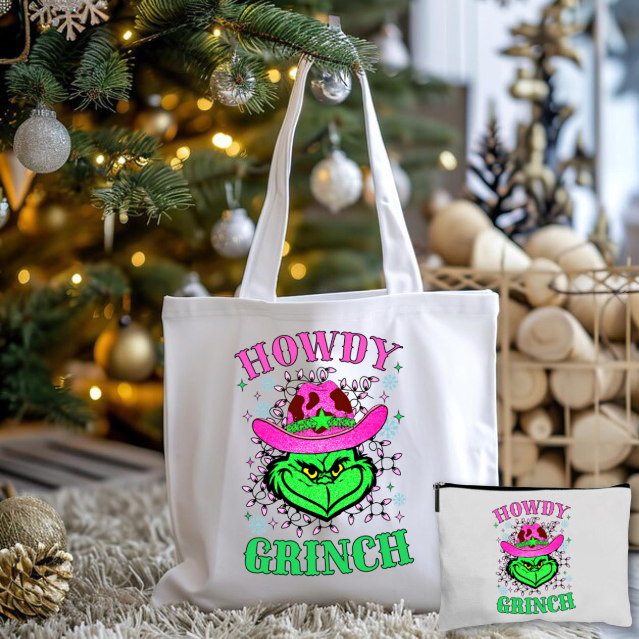 Howdy Grinch Tote Bag + Pouch