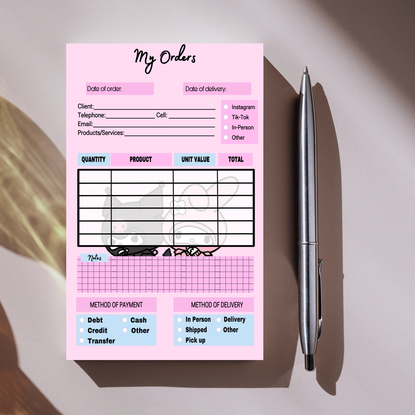 Kuromi & Melody Order Notepad