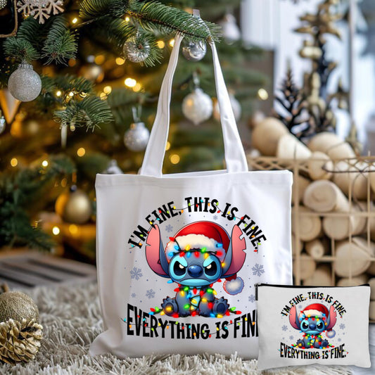 Everything Is Fine Stitch Tote Bag + Pouch