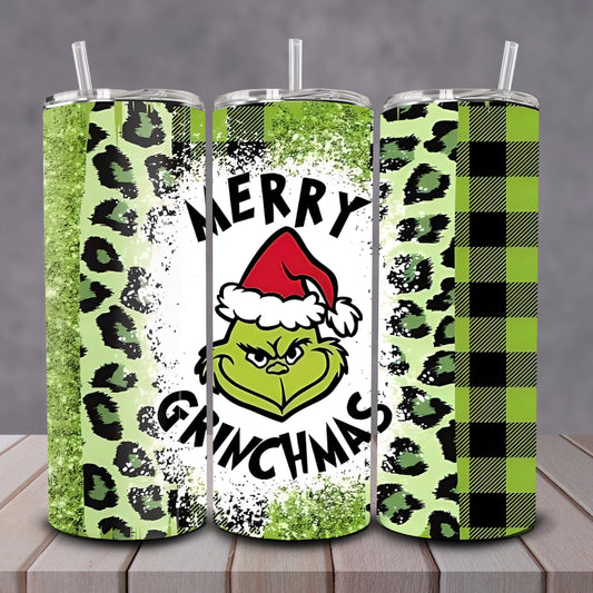 Green Plaid + Cheetah Grinch Tumbler