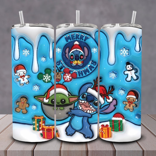 3D Baby Yoda + Stitch Tumbler