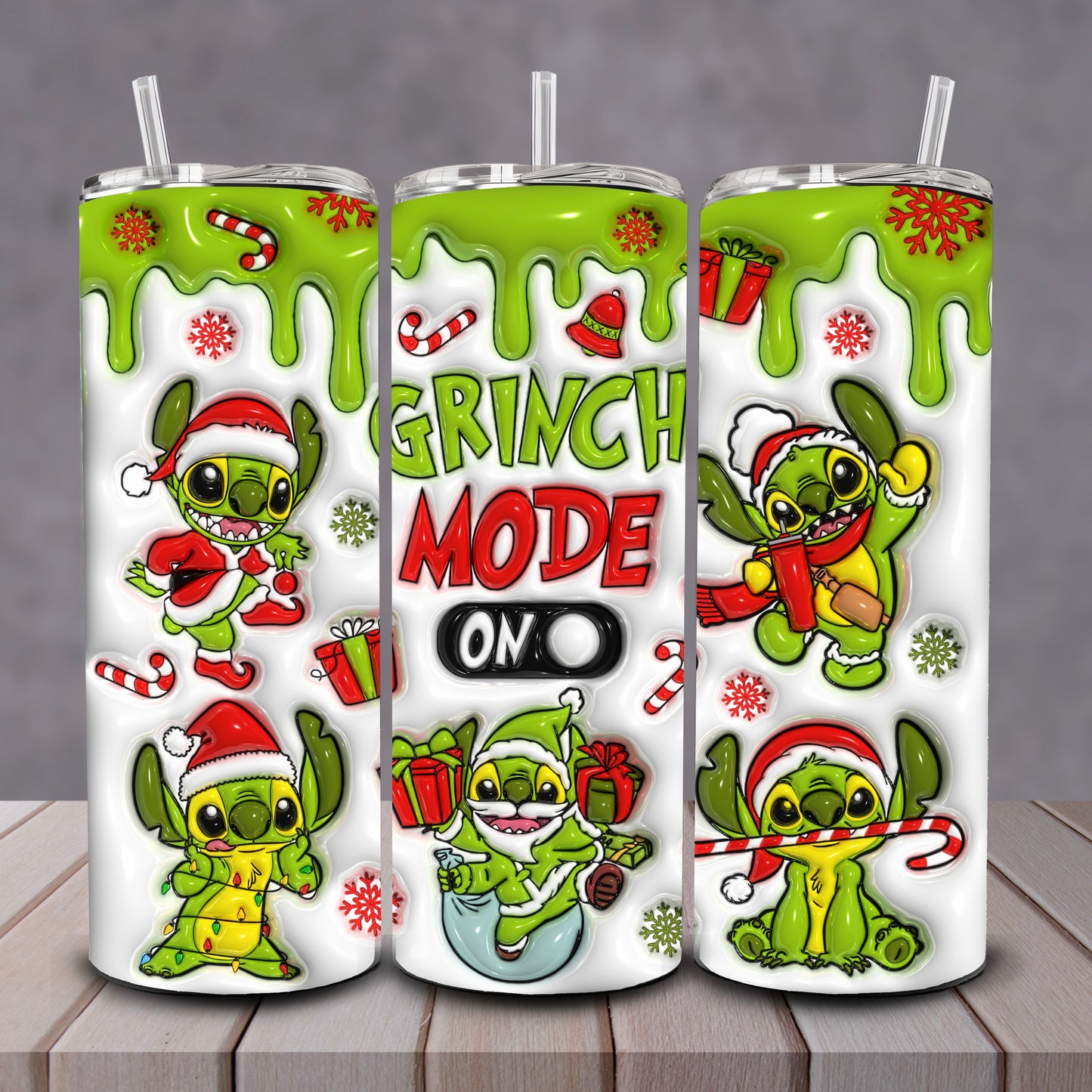 3D Stitch Grinch Mode On Tumbler Green