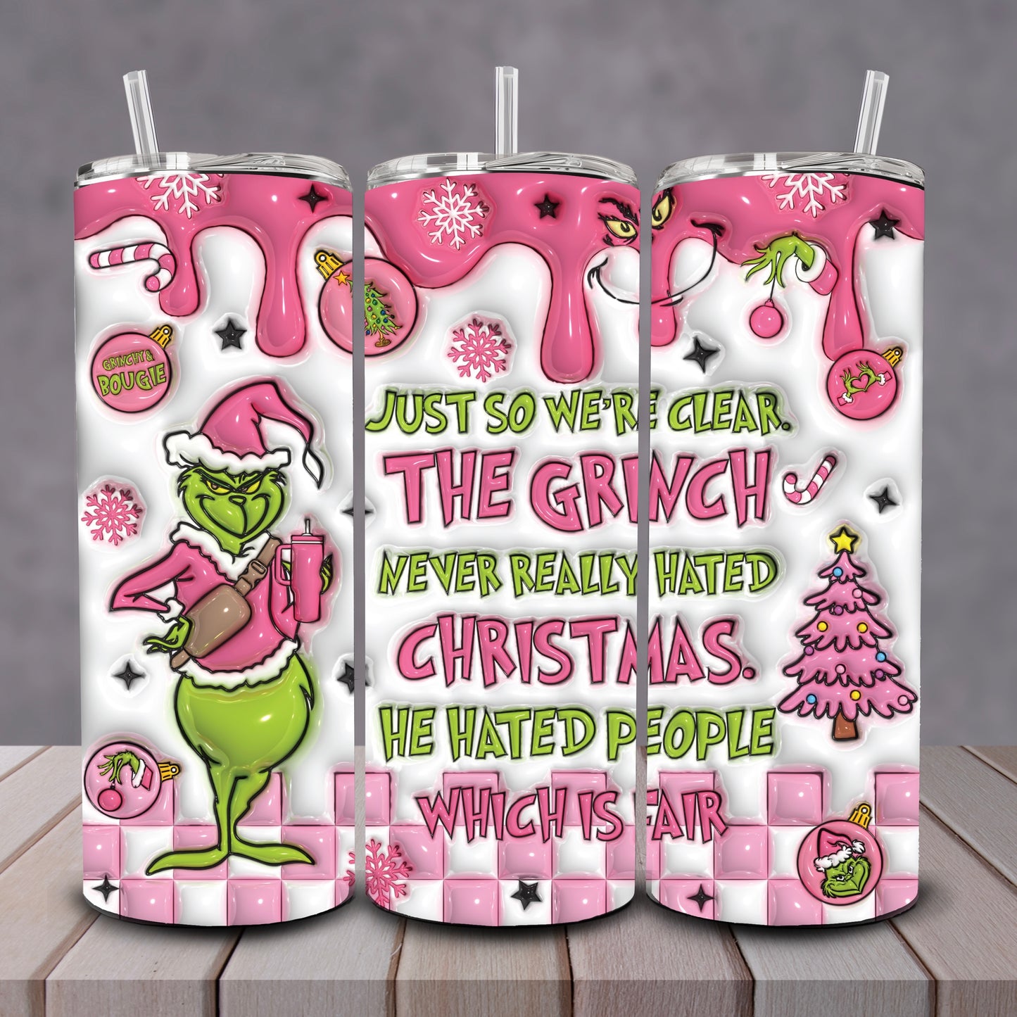 3D Grinch Never Hated X-MAs Tumbler Pink
