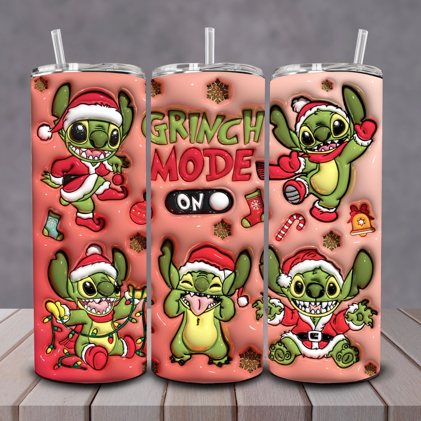 3D Stitch Grinch Mode On Tumbler Red