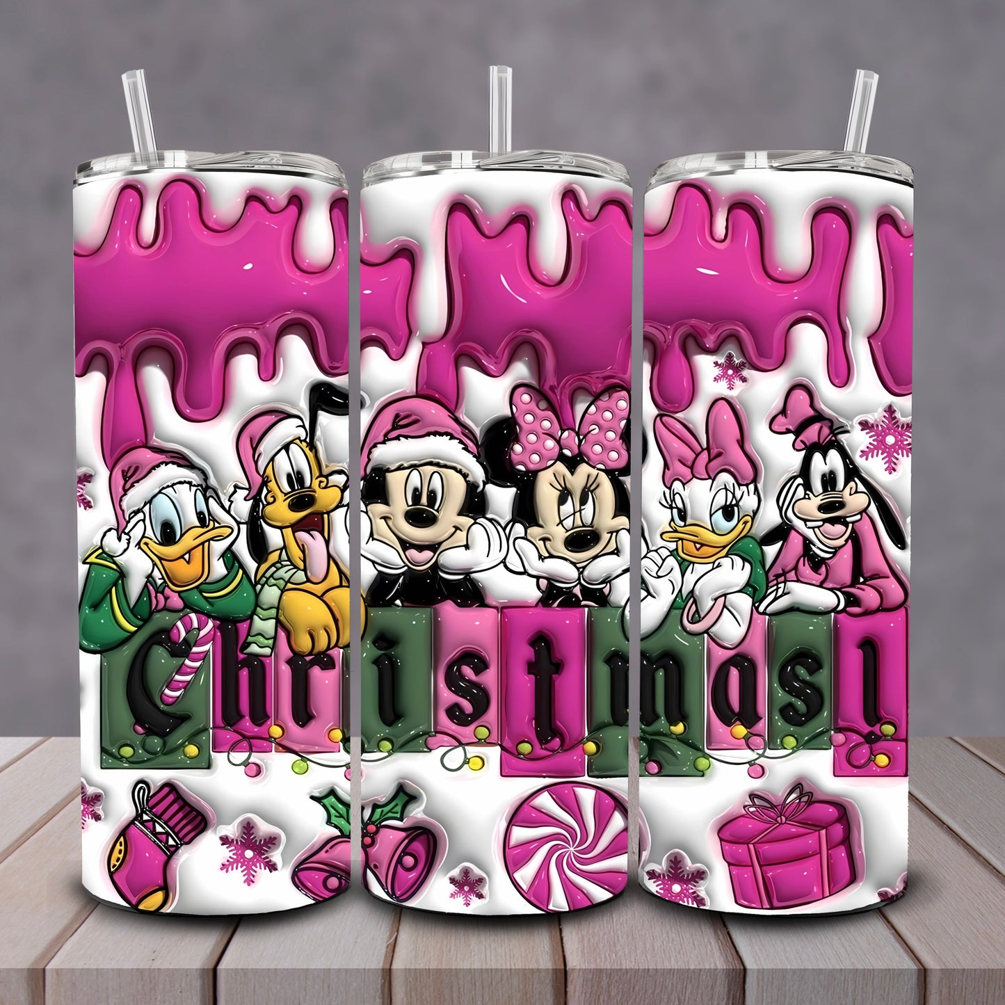 3D Pink Mickey + Friends Christmas Tumbler
