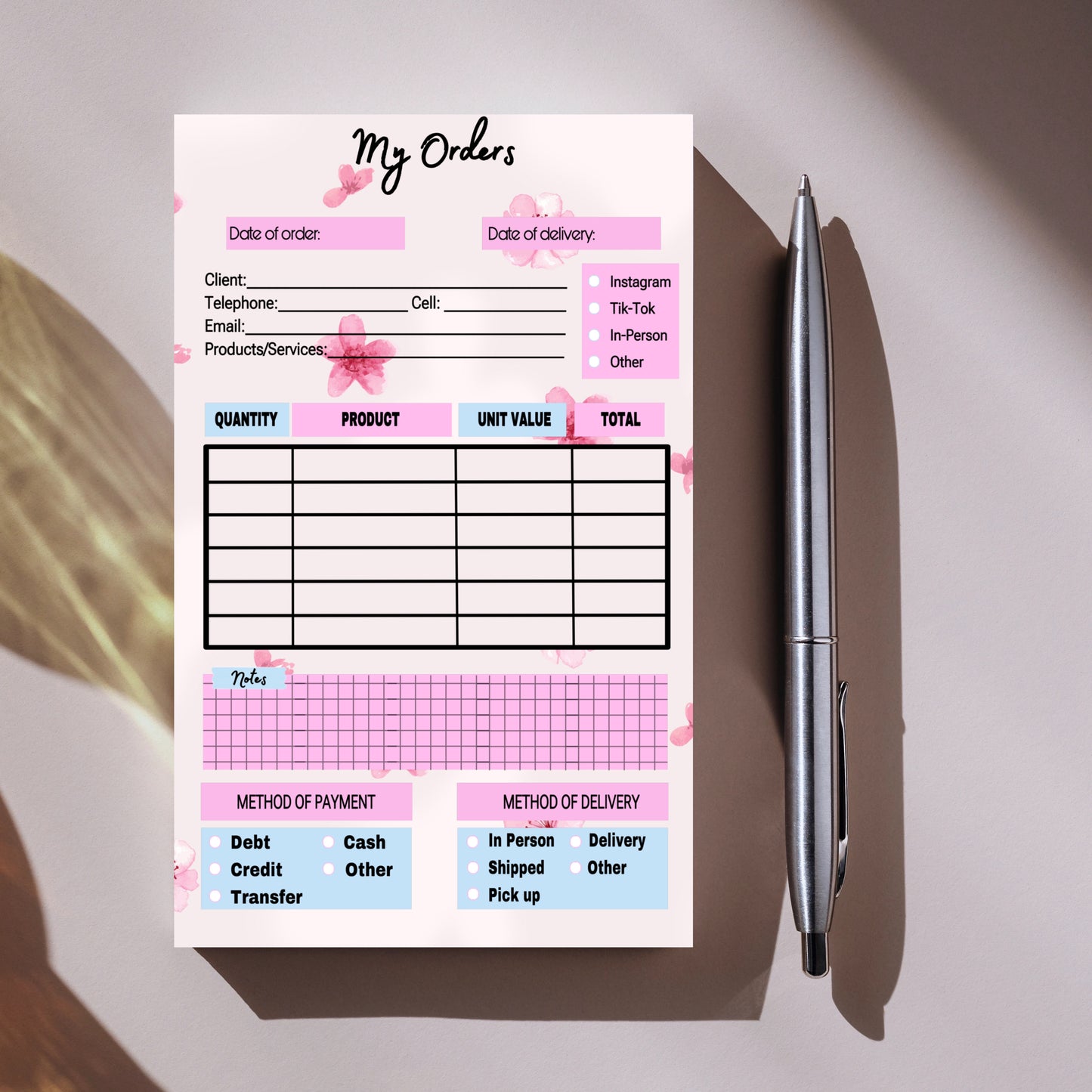 Mini Flowers Order Notepad