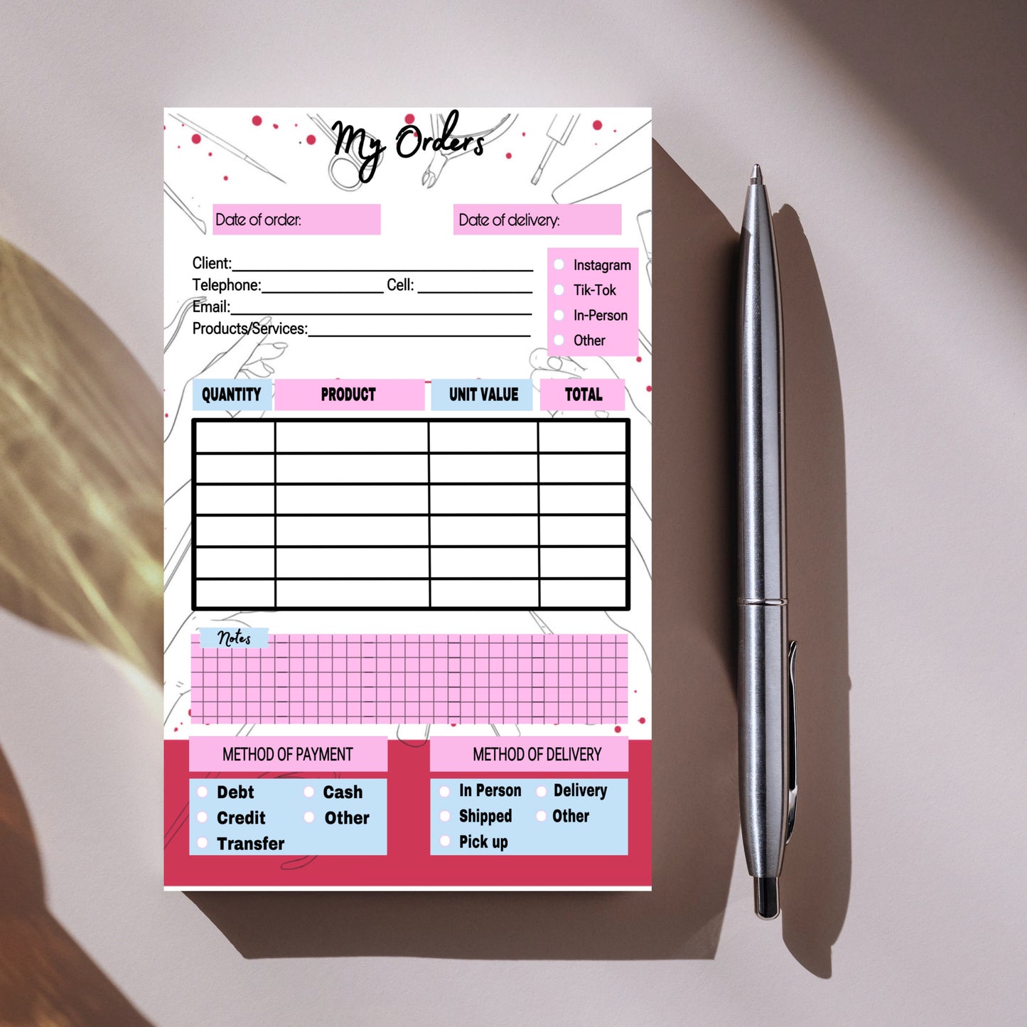 Nail Spa Order Notepad