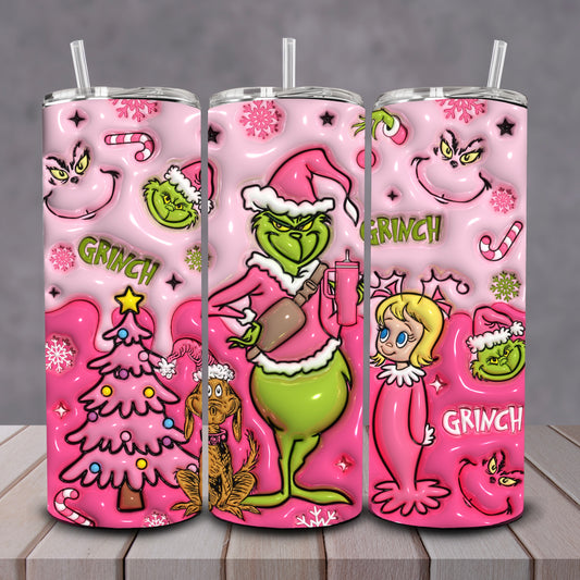 3D Pink On Pink Grinch + Friends Tumbler