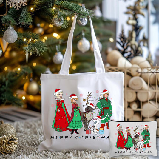 Merry Christmas Frozen Tote Bag + Pouch