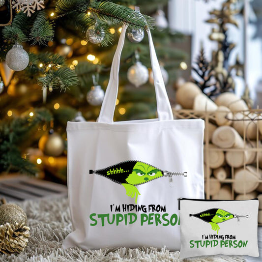 Hiding From Stupid Person Tote Bag + Pouch