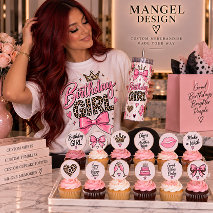 Birthday Girl Bundle — 1 Shirt + 1 Tumbler + 12 Cupcake Toppers