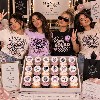 Party of Four — 4 Shirts + 24 Cupcake Toppers