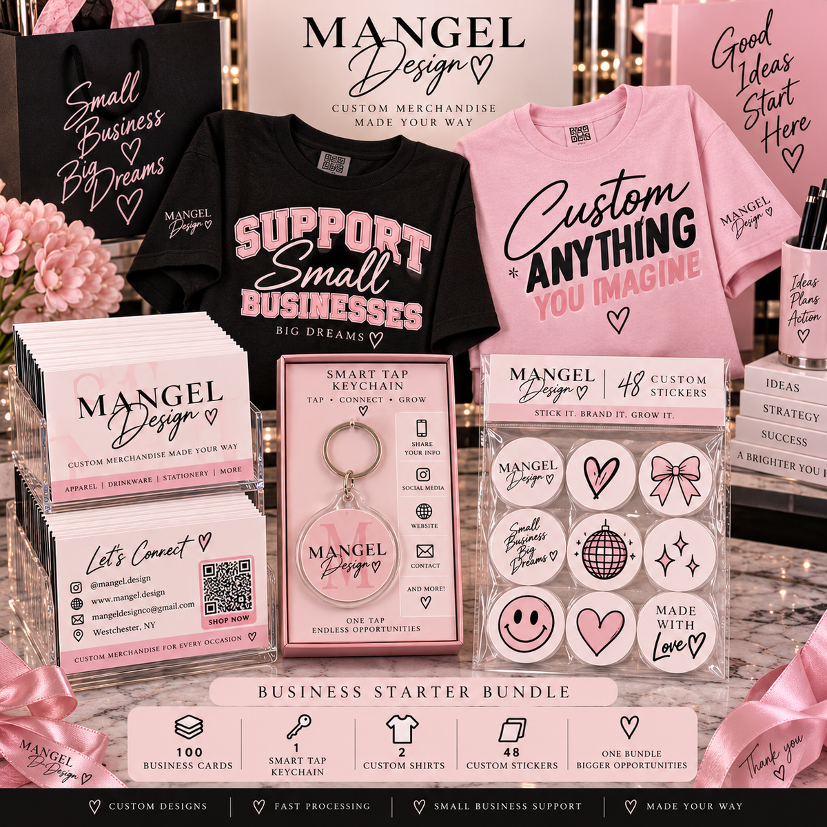 Business Essentials Bundle — 2 Shirts + 100 Business Cards + Smart Tap + 48 Stickers